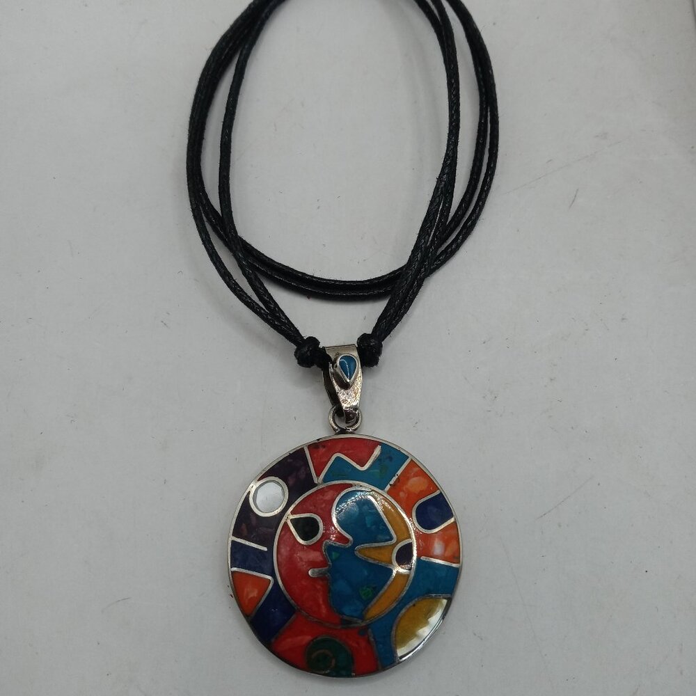 Adjustable Alpaca Necklace With Natural Inlaid Stone